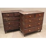 A pair of stained pine chests of drawers, 19th century, each with a rectangular moulded top over two