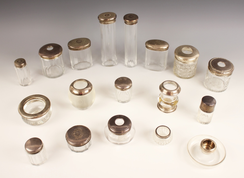 A selection of early 20th century and later cut glass, silver and unmarked white metal mounted