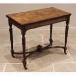 A Regency style walnut tea table, late 19th century, the burr walnut quarter veneered top with