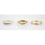 A diamond five stone 18ct gold ring, designed as five graduated mixed cut diamonds, all set to a