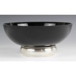 A black glass silver mounted presentation bowl, Broadway & Co, Birmingham 2008, of circular form