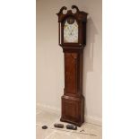 A George III oak cased eight-day longcase clock, indistinctly signed Leicester, the hood with a twin