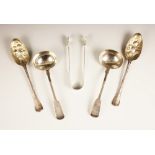 A pair of George I silver Hanovarian pattern spoons, stamped ‘IS’, London 1724, the bowls with later