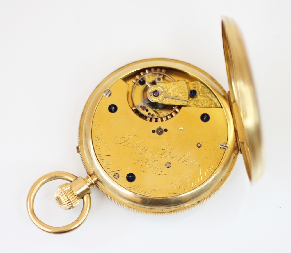 A Victorian 18ct gold open face pocket watch, the circular white enamel dial with black Roman - Image 3 of 4