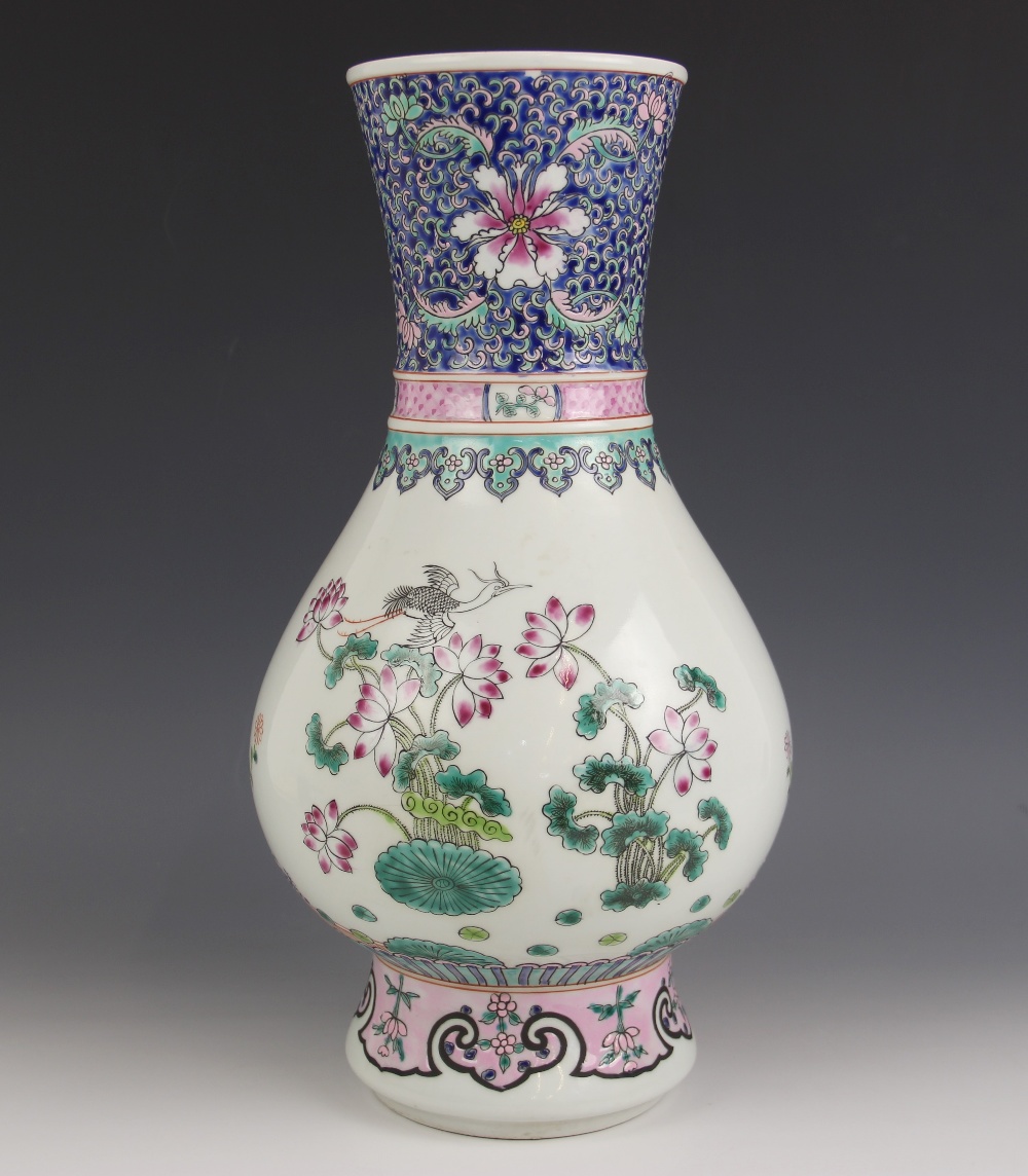 A Chinese porcelain famille rose 'Peacock' vase, Kangxi six character mark, painted with two - Image 2 of 3