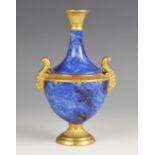 An unusual Coalport twin-handled vase, circa 1891-1919, with a simulated lapis lazuli ground, gilt
