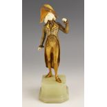 After Renee-Paul Marquet (1875-1939), a chryselephantine gilt bronze and ivory figure modelled as