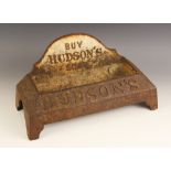 A cast iron Hudson's Soap advertising dog bowl, early 20th century, modelled as a canted trough with
