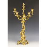 A French Rococo influence ormolu six branch candelabrum, 19th century, the branches set out as a