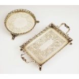 A Portuguese miniature silver twin-handled tray, of rectangular form with pierced border and