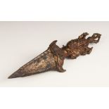 A South East Asian Tantric Phurba (ritual dagger), decorated with mythical masks and beasts,