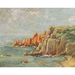 British school (20th century), Coastal scene with high cliffs, by repute Sorel Point, Jersey, Oil on