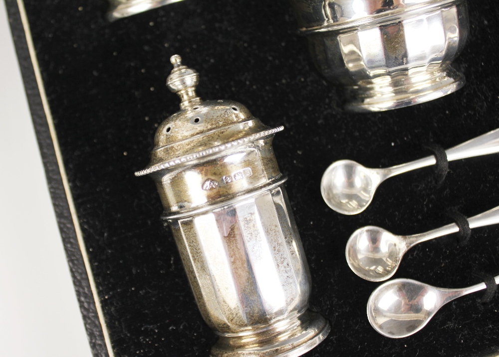 A George V silver condiment set, Adie Brothers, Birmingham 1932, comprising two open salts, two - Image 2 of 2