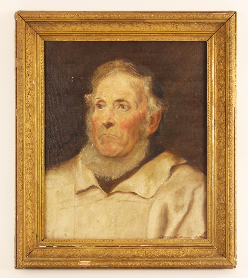 George O. Owen (English school, late 19th/early 20th century), Bust length portrait of a shepherd, - Image 2 of 3