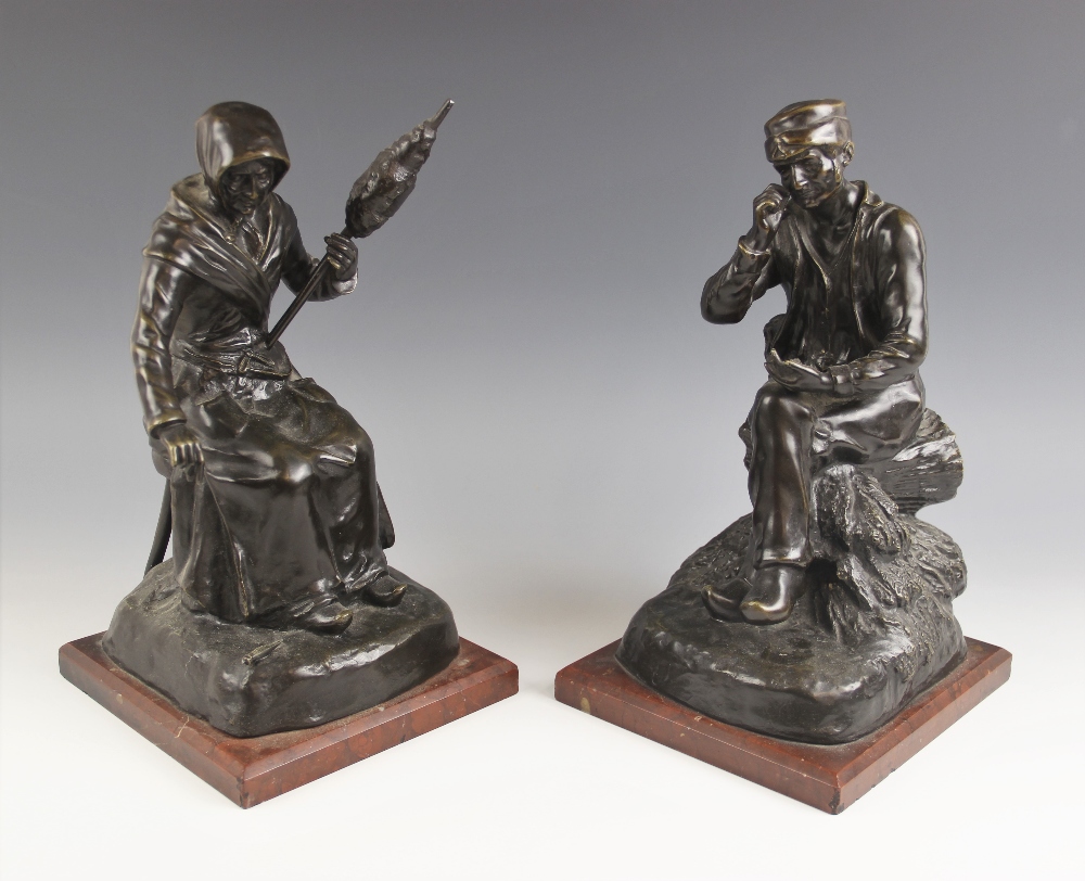 After George Maxim (French, 1885-1940), a pair of bronze patinated spelter figures, early 20th