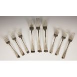 A set of five George III Old English pattern silver dessert forks, Solomon Hougham, London 1806,