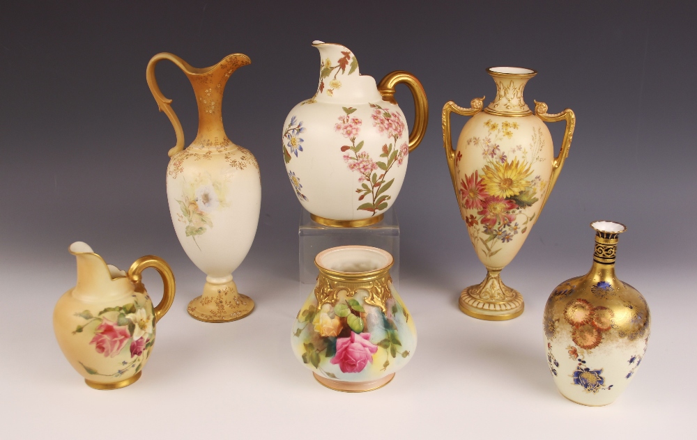 A Royal Worcester blush ivory twin handled vase, shape number 2192, puce maker's mark for 1904, 26cm