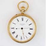 A Victorian 18ct gold open face pocket watch, the circular white enamel dial with black Roman
