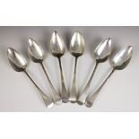 Six George III Old English pattern silver table spoons, Richard Crossley, London 1804, each 22.2cm