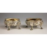 A pair of Victorian silver cauldron salts, Daniel & Charles Houle, London 1857, each of oval form