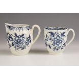 A Caughley porcelain robin’s beak milk jug, circa 1775, painted in underglaze blue with the