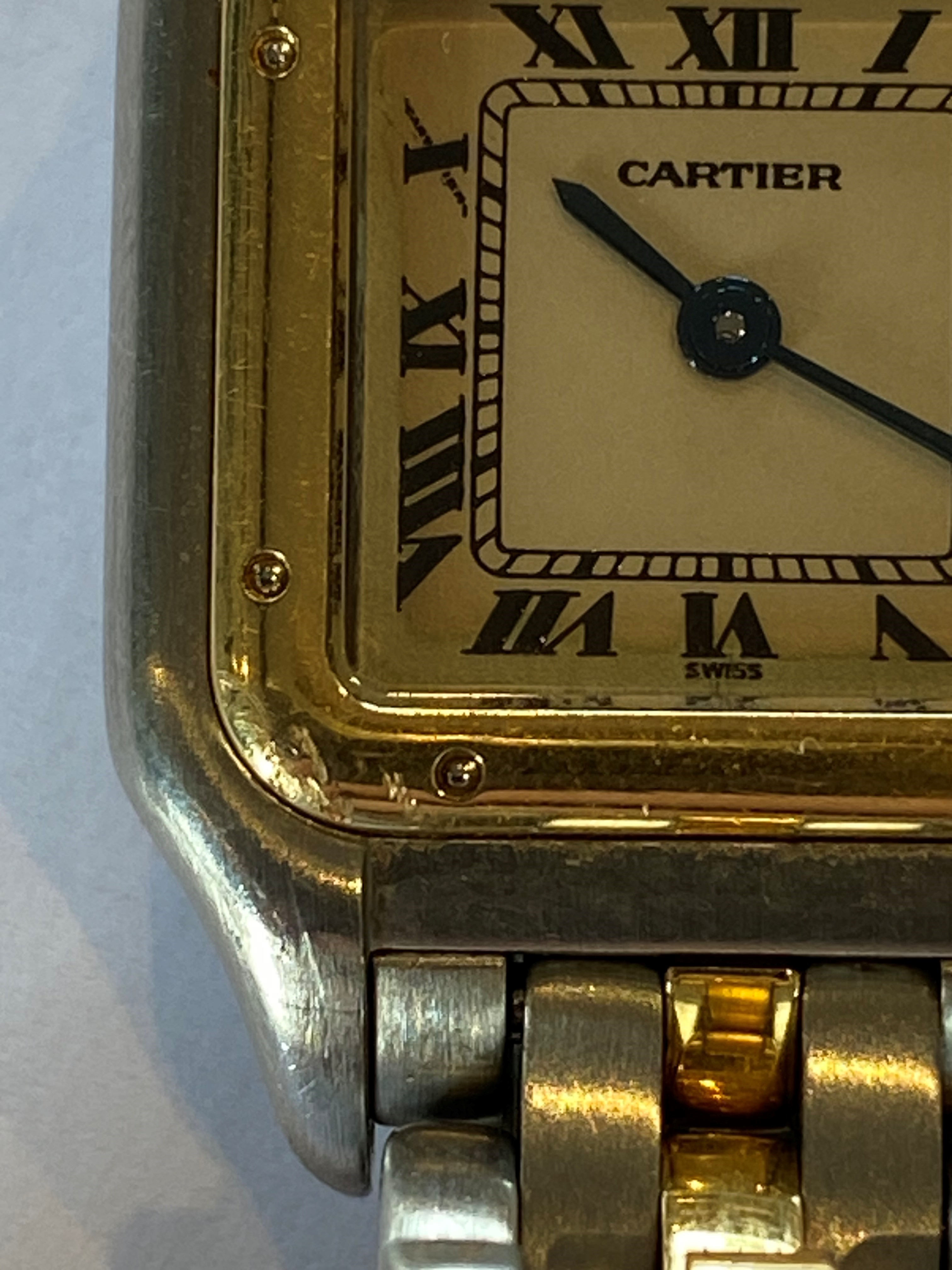 A Cartier bi-colour Panthere wristwatch, the square white dial with Roman numerals and inner seconds - Image 9 of 11