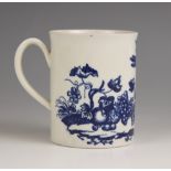 A Worcester porcelain mug, circa 1775-1780, transfer printed in underglaze blue with the Parrot