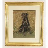 Brian Chapman (British, late 20th century), A seated black Labrador, Oil pastel on board, Signed and