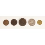 A selection of British pre-decimal coinage, to include a George III 1797 Britannia UK penny, a