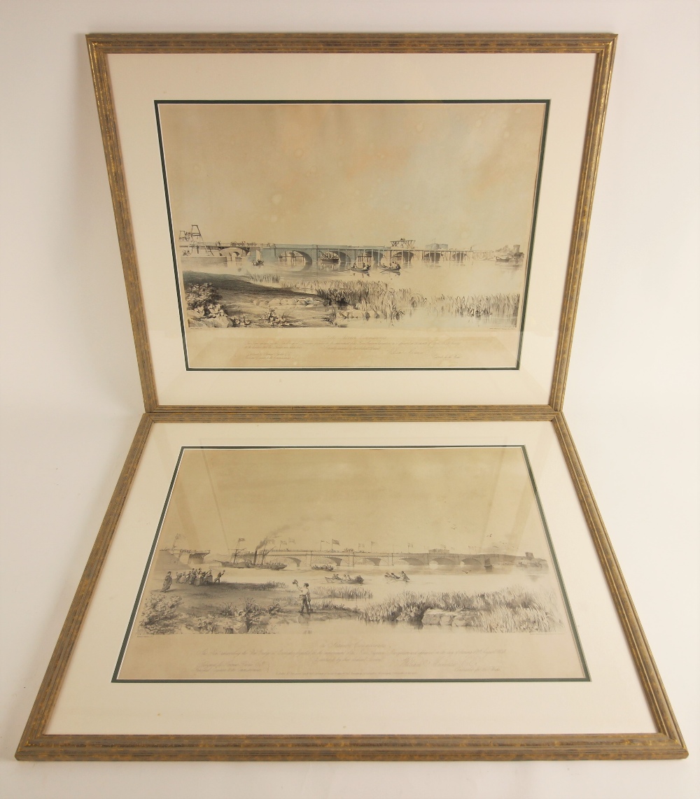 After Edward Byrne (Irish, 19th century), Two lithographs on paper depicting the construction of the