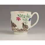 A Worcester porcelain coffee cup, circa 1765-1770, decorated in polychrome enamels with the Two