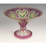 A bohemian style glass bonbon dish, late 19th or early 20th century, the flared conical bowl on