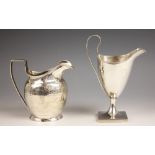 A George III silver cream jug, Alexander Field, London 1789, with angular handle and scrolling