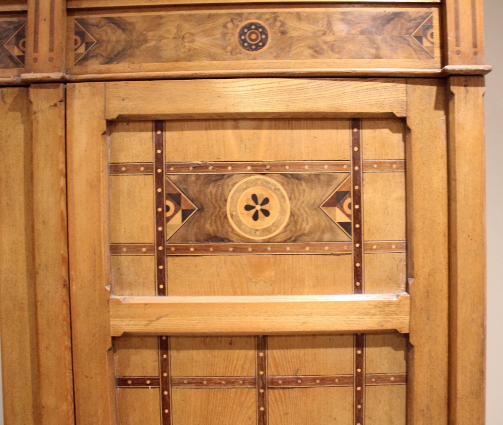 An Arts & Crafts Gothic Revival ash inlaid wardrobe, attributed to Charles Bevan, possibly - Image 4 of 9