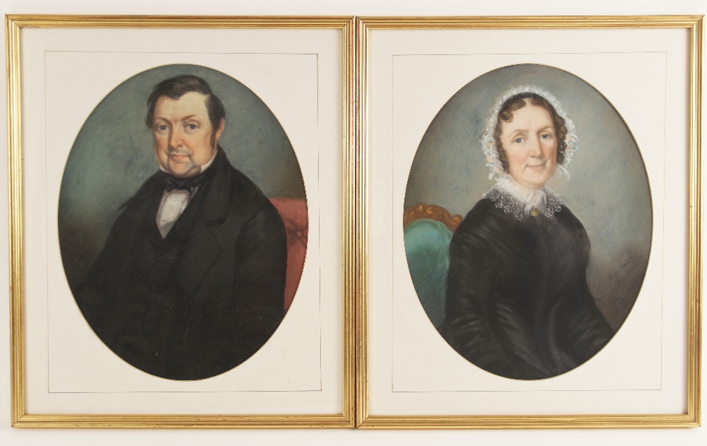 English school (19th century), Half length portraits of a Victorian lady and gentleman, Pastel on