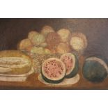 Impressionist school (late 19th century), Still life with sliced melons and oranges, Oil on