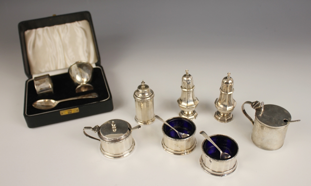 A cased silver christening set, Emile Viner, Sheffield 1957-58, comprising egg cup, napkin ring