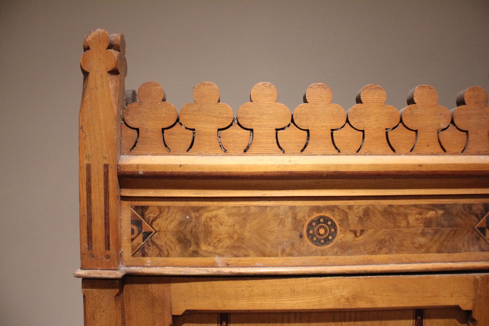 An Arts & Crafts Gothic Revival ash inlaid wardrobe, attributed to Charles Bevan, possibly - Image 6 of 9