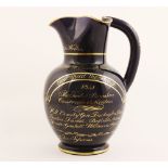 A Coalport "Twelve Apostles" 1841 Shropshire election jug, mid 19th century, of oenochoe form, the
