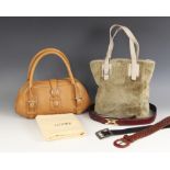 A Loewe caramel pebbled leather handbag, with silver tone hardware and double rolled handle, full