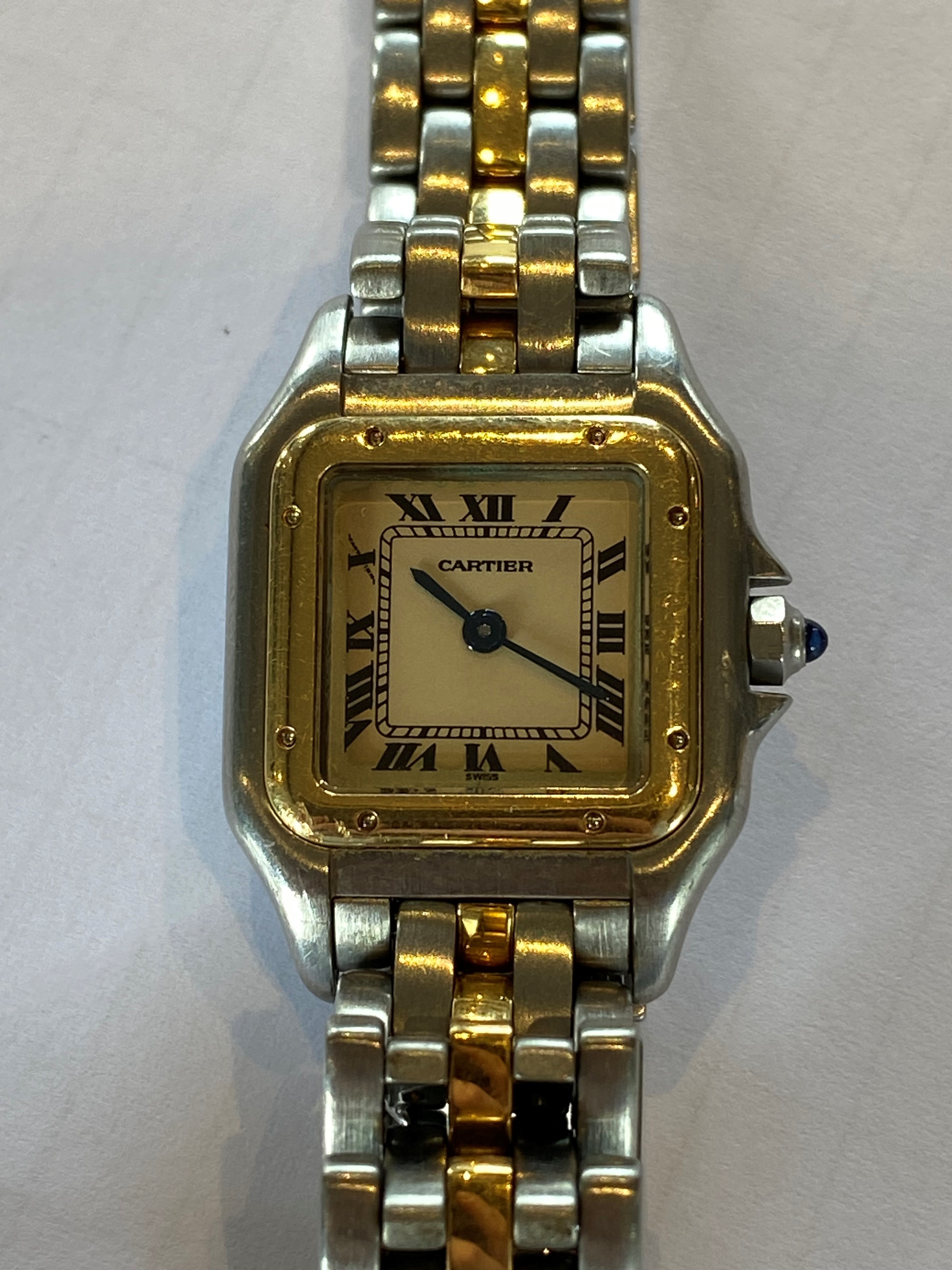 A Cartier bi-colour Panthere wristwatch, the square white dial with Roman numerals and inner seconds - Image 10 of 11