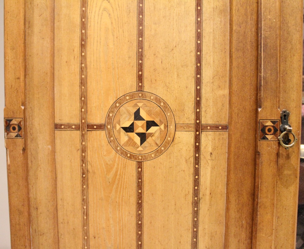 An Arts & Crafts Gothic Revival ash inlaid wardrobe, attributed to Charles Bevan, possibly - Image 2 of 9