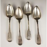 Four George III fiddle pattern tablespoons, three by Solomon Royes & John East Dix, London 1819, one