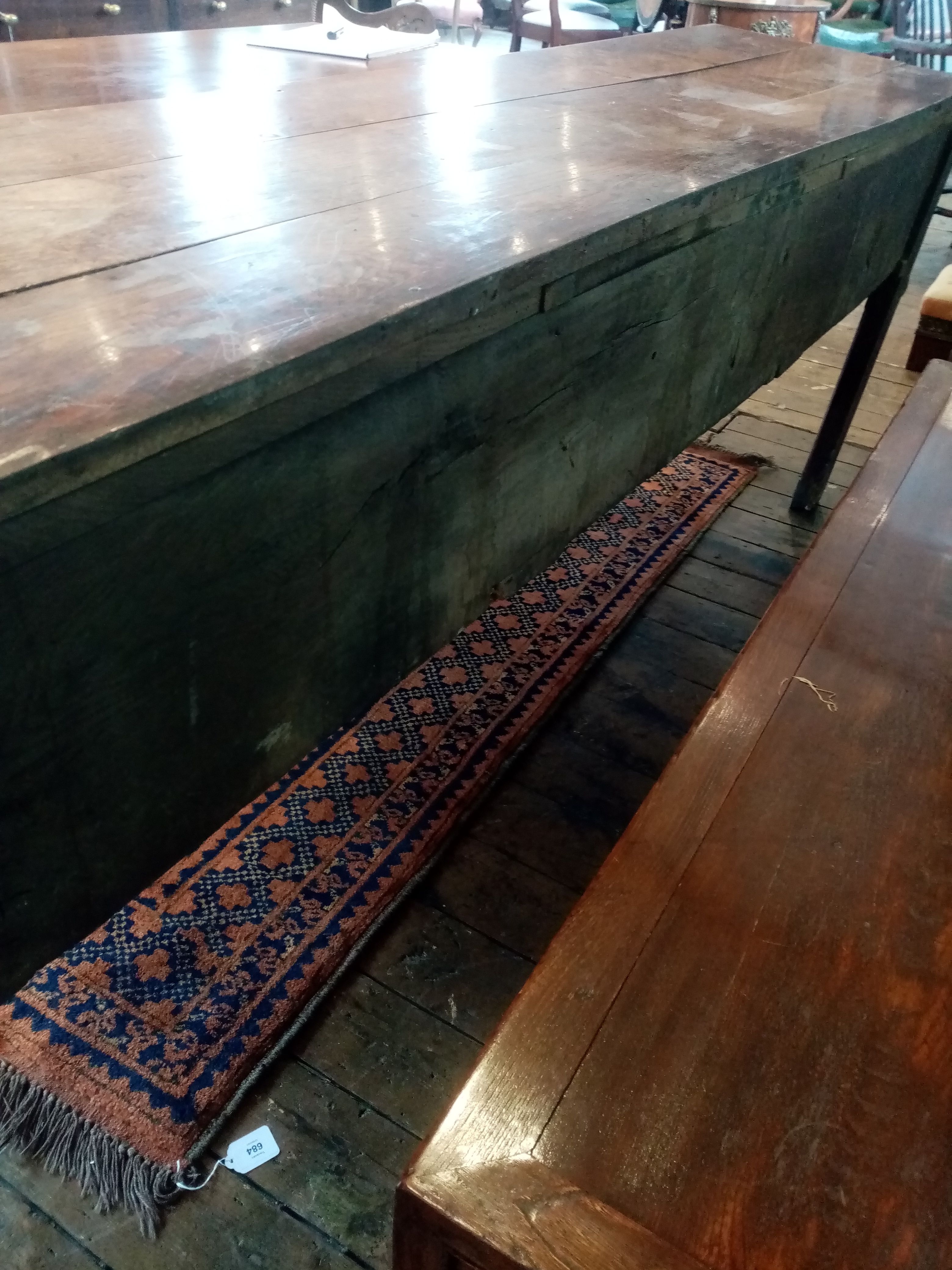 A George III oak dresser base, the rectangular moulded three plank top above three lip moulded - Image 6 of 15