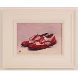 Julian Gordan-Mitchell (British, 20th century), A pair of red shoes, Oil on board, Monogrammed lower