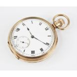 A George V 9ct gold open-faced pocket watch, Dennison Watch Case Co, Birmingham 1919, the circular