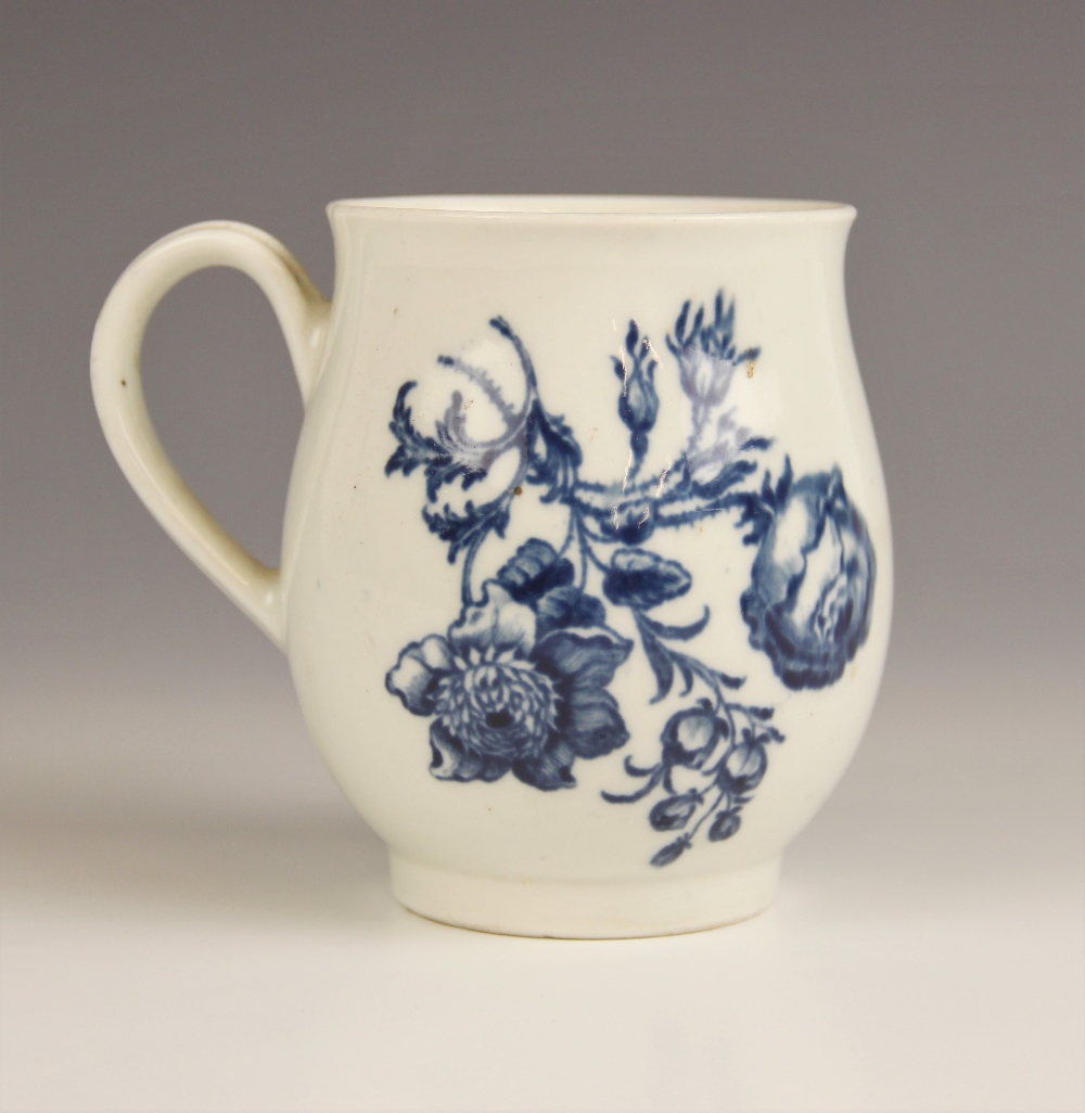 A Worcester porcelain bell shaped mug, circa 1760-1770, transfer printed in underglaze blue with the - Image 2 of 3