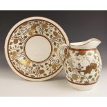 A Victorian Mintons Bow pattern water jug and wash bowl, registration lozenge for 20th October 1876,