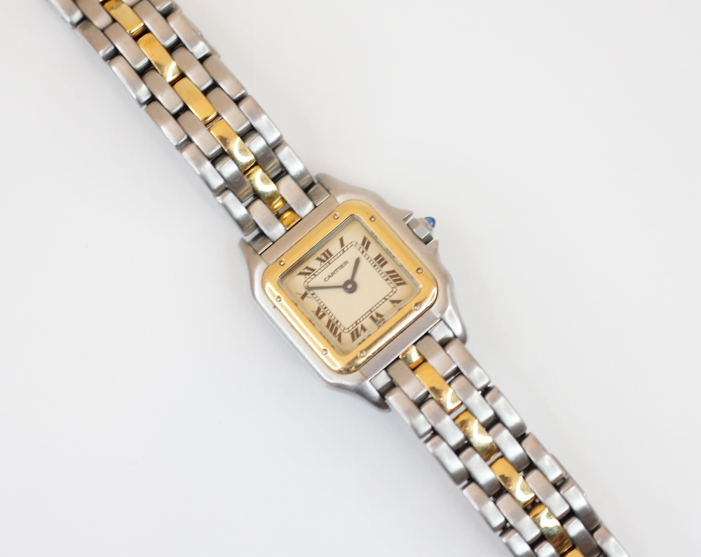 A Cartier bi-colour Panthere wristwatch, the square white dial with Roman numerals and inner seconds