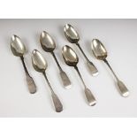 Three Victorian silver Fiddle pattern table spoons, Joseph & Albert Savory, London 1843, each with